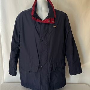 Lacoste Men’s Size 42 US Large Mid Length Coat Blue Red Waterproof Jacket